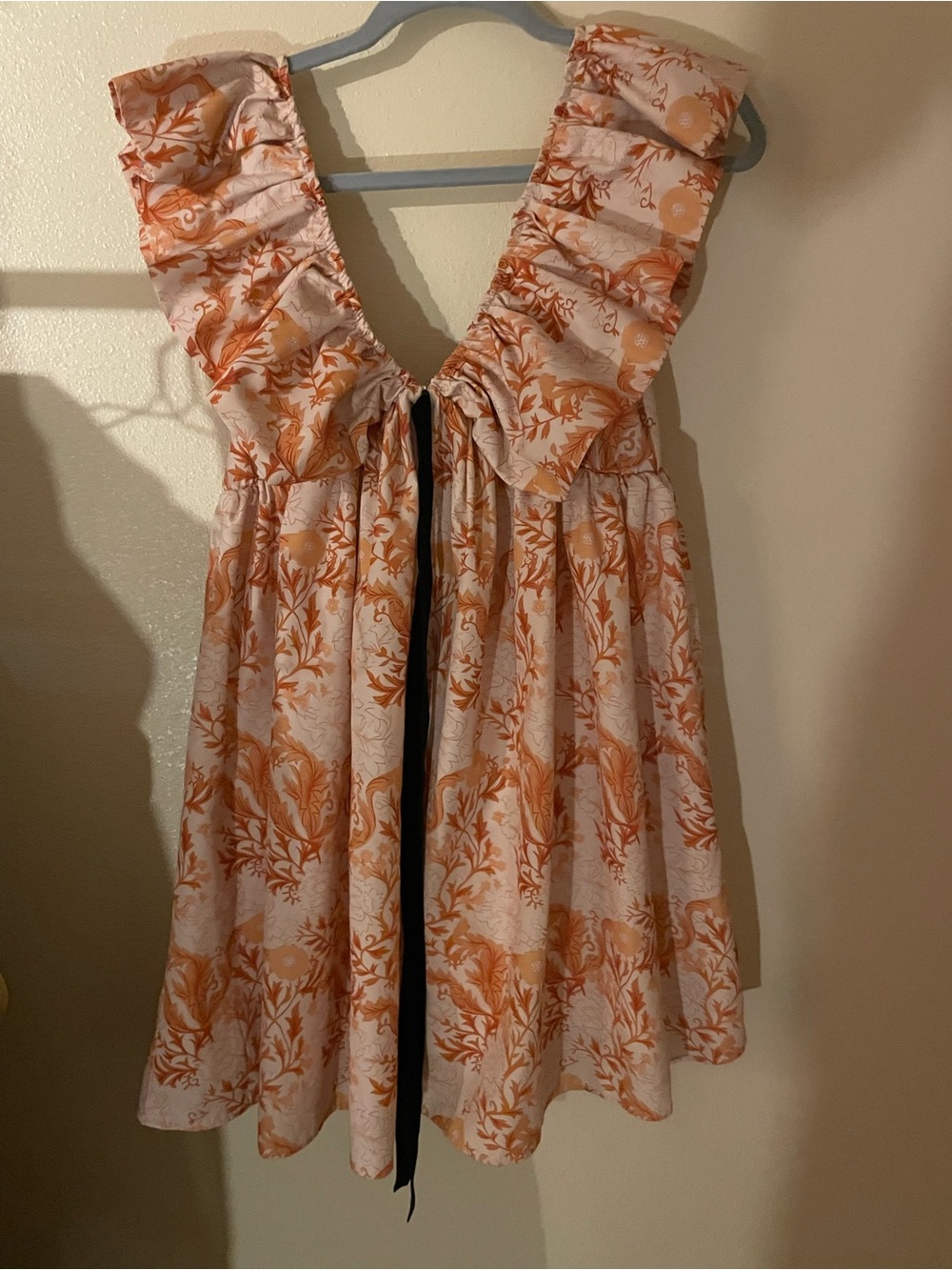 Ruffled V-Neck Floral Mini Dress in Peach & Cream